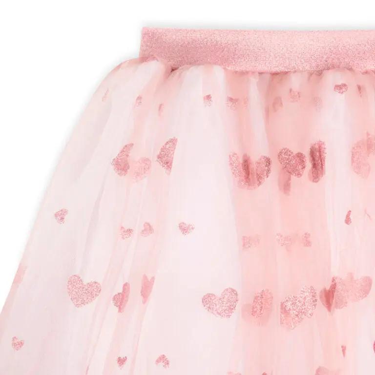 RATATAM jupon long pink tulle skirt with glitter hearts pattern