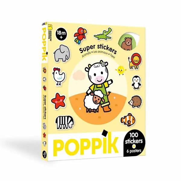 POPPIK stickers animaux set - yellow box with 100 animal stickers + 6 posters, Citron Grenadine