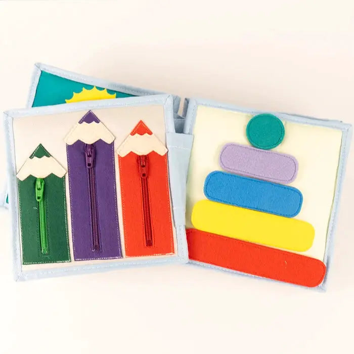 Livre d'éveil JOLLY DESIGNS Sunshine pour bébé, Citron Grenadine; 2 pages textiles avec zips et formes colorées