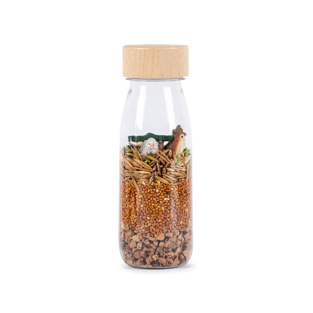 PETIT BOUM bouteille sensorielle forêt en verre avec bouchon en bois, jouet d’éveil pour bébé