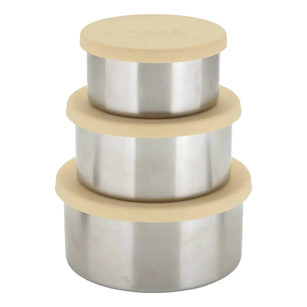 Citron Grenadine HAPS NORDIC trio L stainless steel food storage containers, beige lids, set of 3