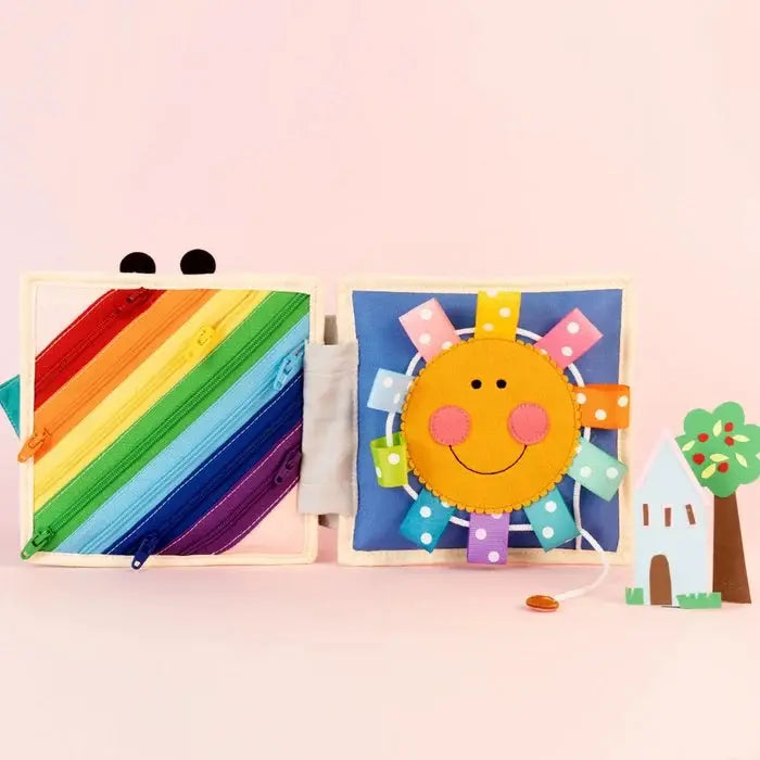 JOLLY DESIGNS livre d'éveil en tissu pour bébé; page arc‑en‑ciel zippée et soleil souriant multicolore (Citron Grenadine)