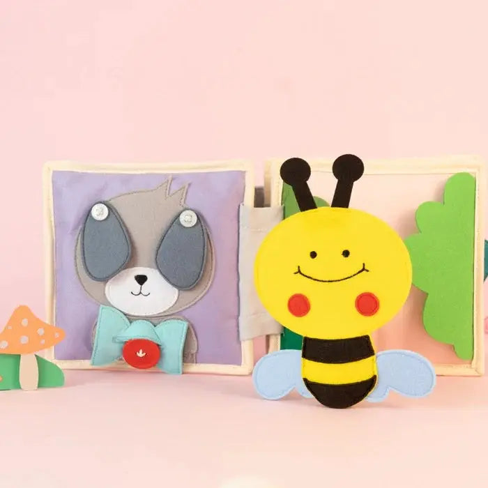 JOLLY DESIGNS livre d'éveil magic bird et peluche abeille jaune, 2 pièces, décor pastel rose et violet