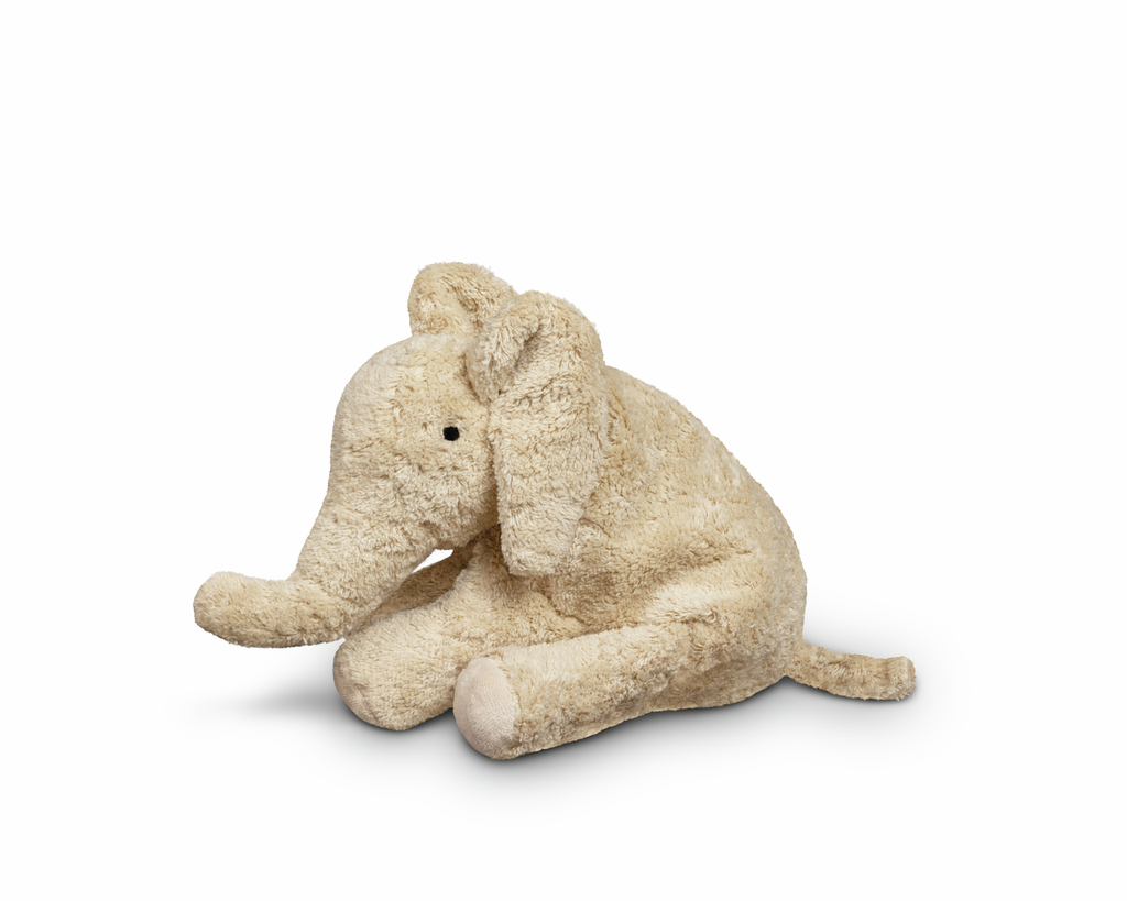 Doudou bouillotte éléphant en lin, peluche beige pour bébé