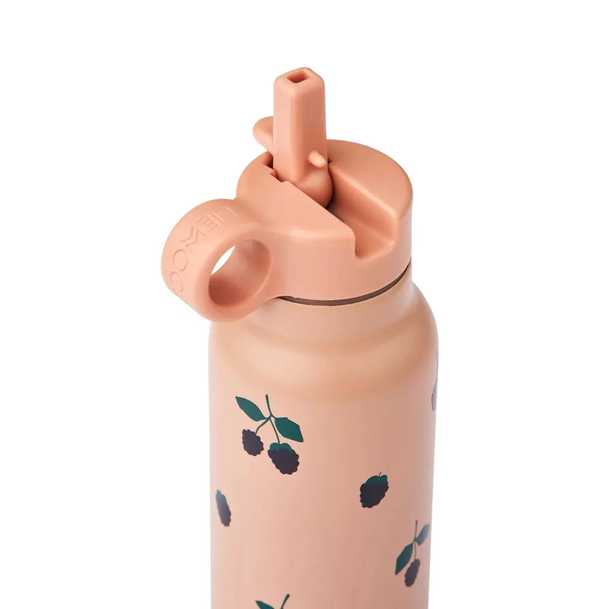 LIEWOOD gourde 350ml pale pink with berry pattern and flip-top lid