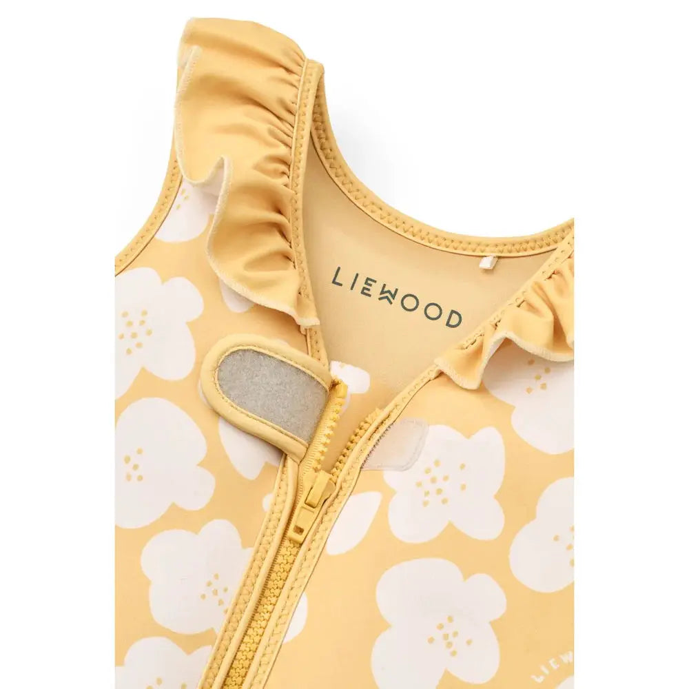 Swim vest LIEWOOD dove in flower lemon yellow with white floral print and front zipper