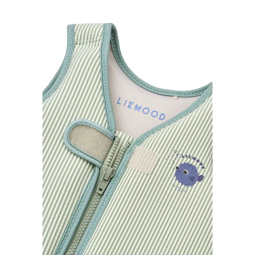 LIEWOOD dove swim vest peppermint sandy mint striped with blue trim Citron Grenadine