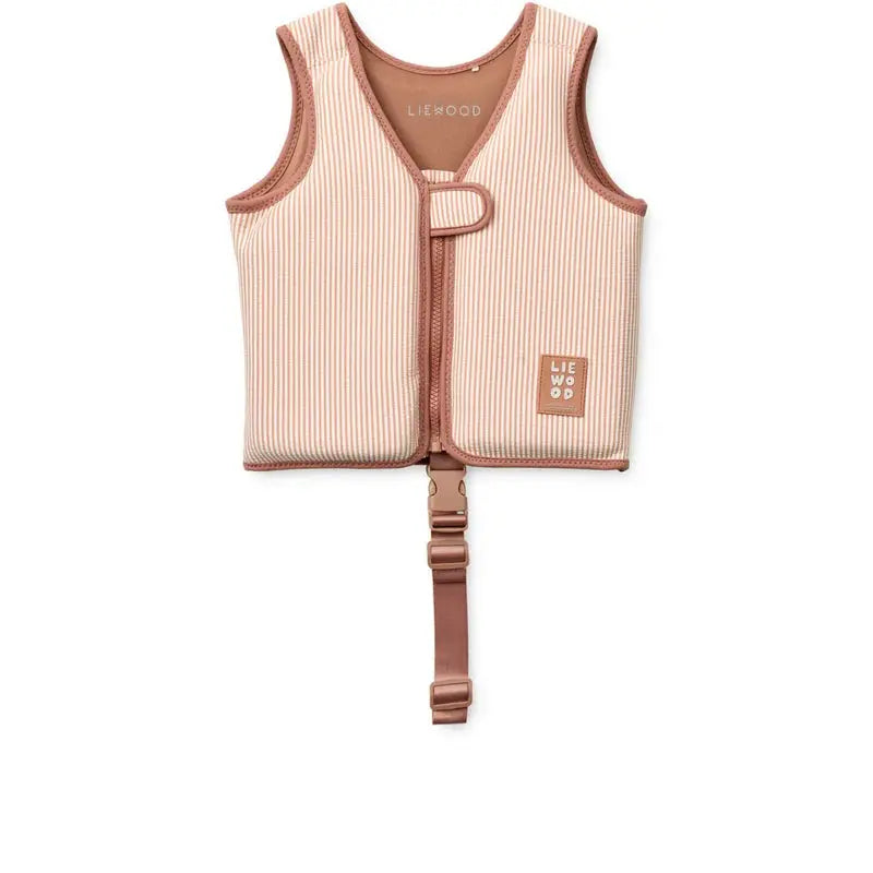 Liewood striped swim vest in pale Tuscany Creme with front closure and buckle strap