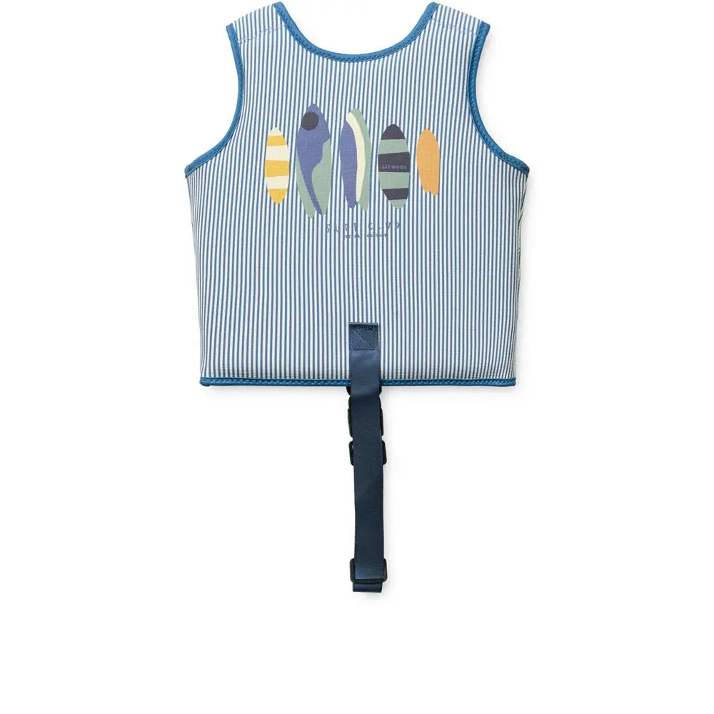 LIEWOOD dove swim vest, striped riverside creme with blue trim and adjustable strap