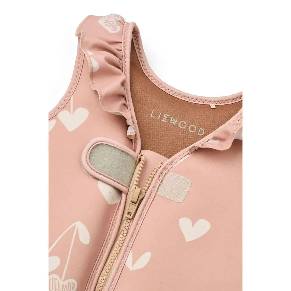 LIEWOOD swim vest in sweetheart pale Tuscany pink with heart print and front zipper