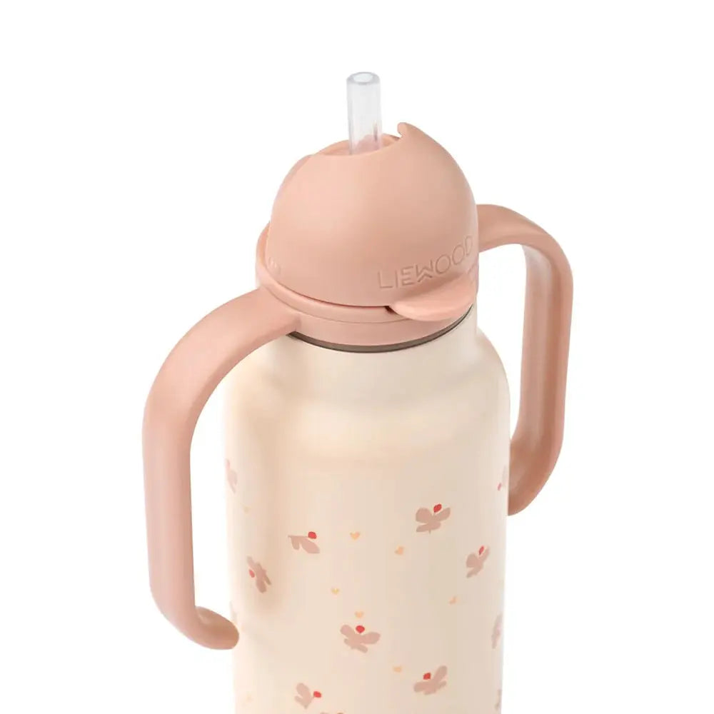 LIEWOOD 250ml gourde, Kimmie mini butterfly apple blossom bottle with pink lid and handles