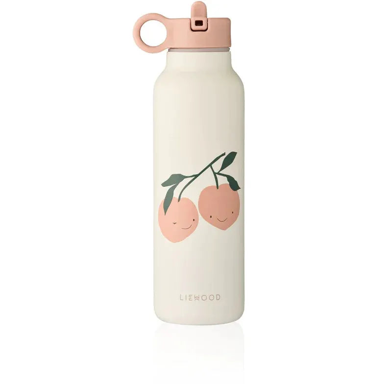 LIEWOOD gourde 500ml peach sandy avec bouchon rose et motif pêches; logo LIEWOOD