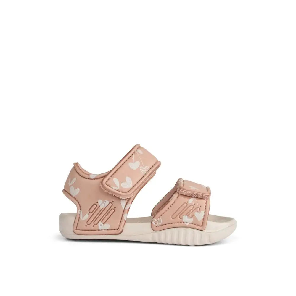 Baby sandals Citron Grenadine in pale tuscany pink with heart prints and Velcro straps