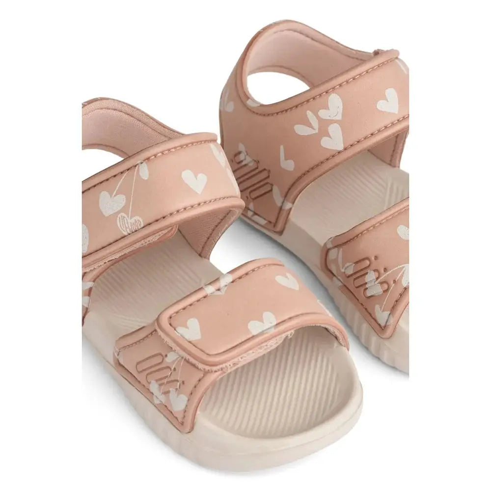 LIEWOOD baby sandals Blumer with white heart print in pale Tuscany pink, two Velcro straps
