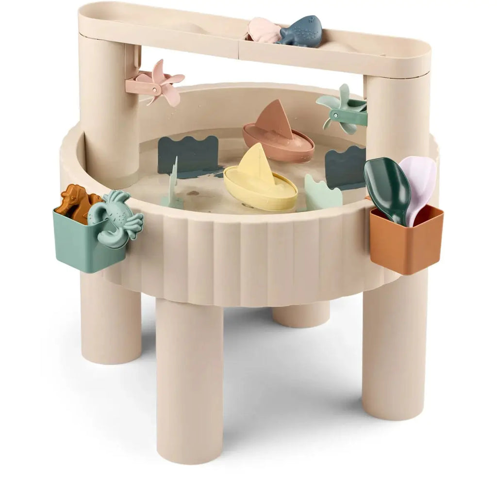 LIEWOOD table d'activités Sepp in sandy pastel plastic with boats and shovels for pretend play