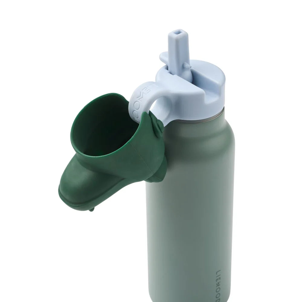 LIEWOOD water bottle 350ml with green crocodile spout accessory and gray lid