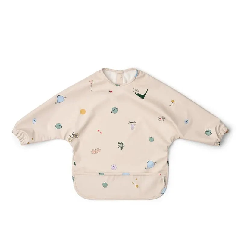 Bavoir MERLE tamtam sandy, beige long-sleeved baby bib with pastel prints, Citron Grenadine