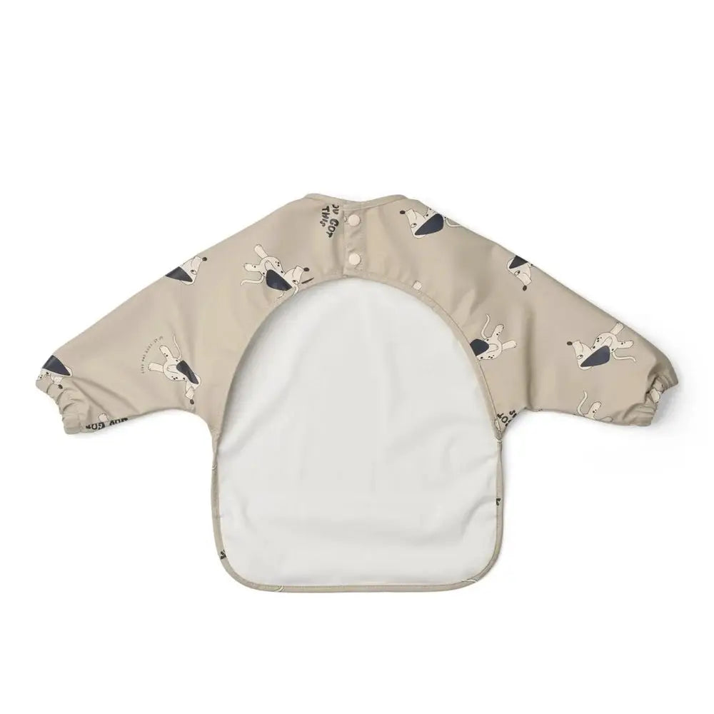 LIEWOOD bavoir Merle Dakota dog mist, beige long-sleeve bib with white lining