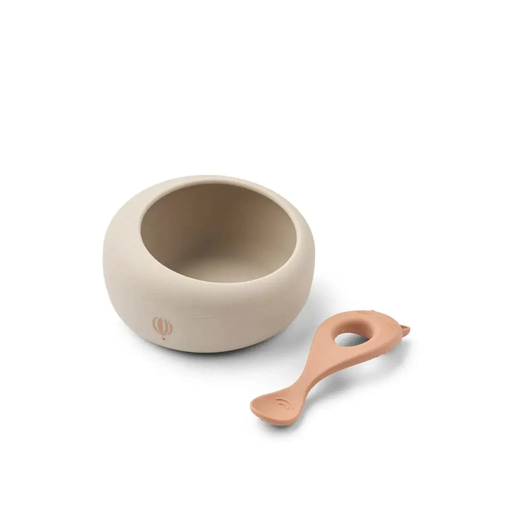 LIEWOOD 2-piece baby mealtime set: beige bowl with peach spoon