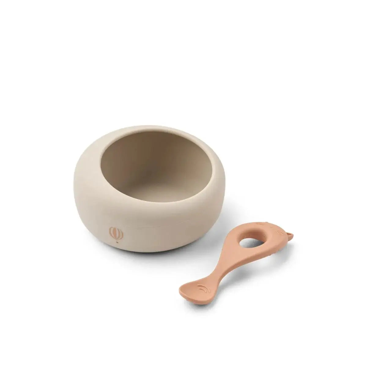 LIEWOOD 2-piece baby mealtime set: beige bowl with peach spoon