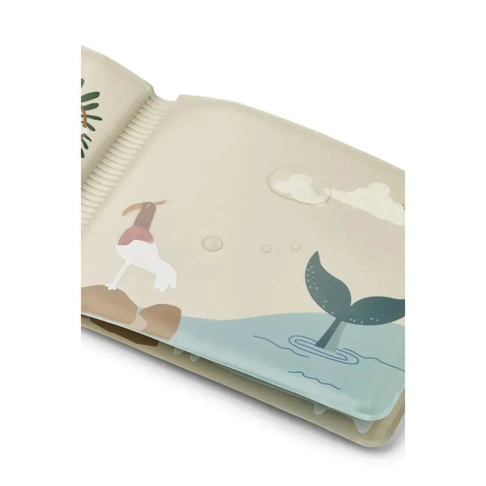 LIEWOOD livre de bain Waylon, jouet flottant beige sable avec illustration animal et mer bleue