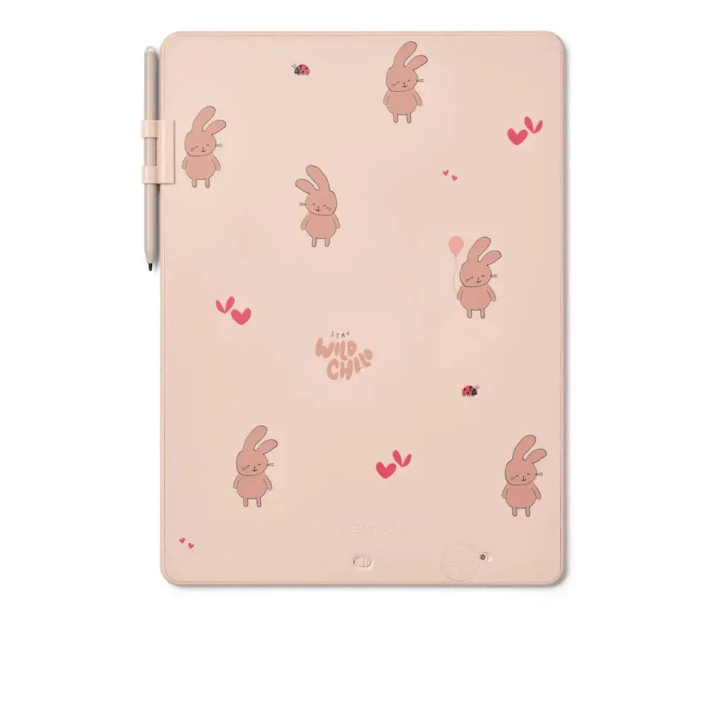 Tablette à dessin LIEWOOD Zora Wild Child Rosey rose pastel avec stylet attaché et motifs lapins