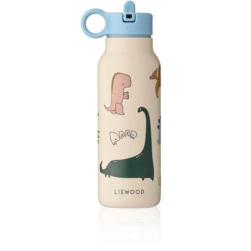 LIEWOOD gourde 350 ml beige avec bouchon bleu et motifs dinosaures