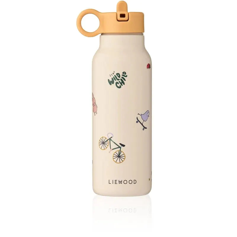 LIEWOOD 350ml water bottle sandy beige with peach cap and playful bike print