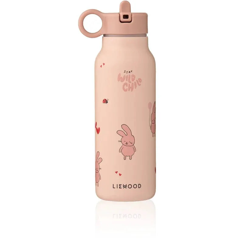 LIEWOOD gourde 350ml rose pink with wild child bunny illustrations and loop cap