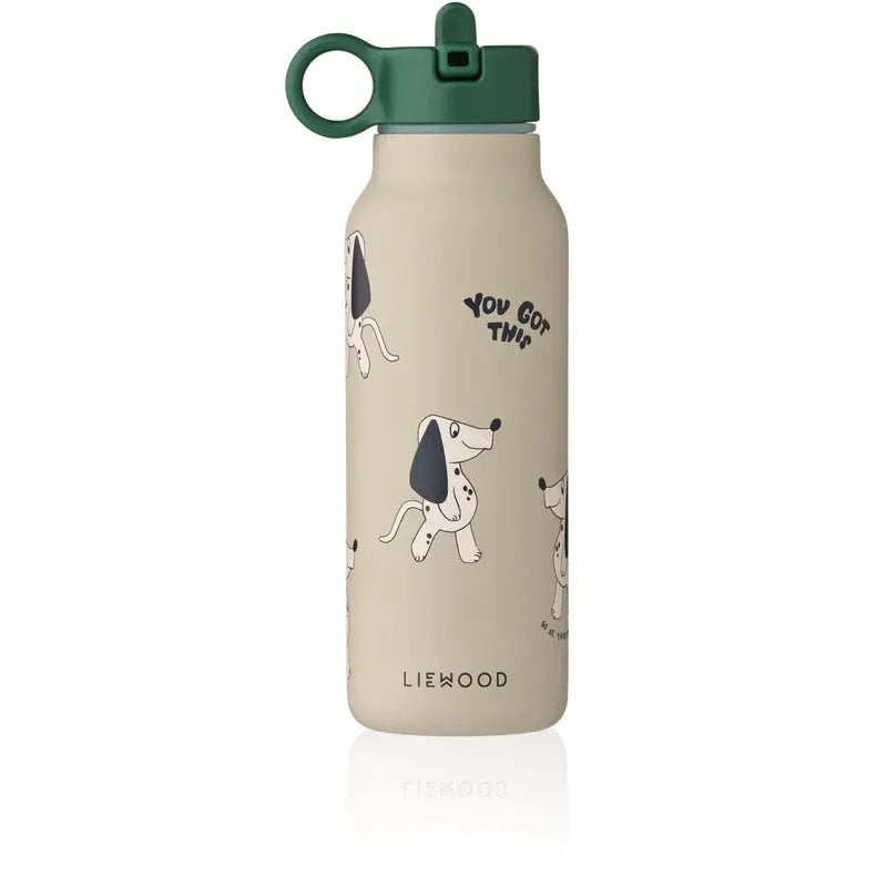 Gourde LIEWOOD 350 ml beige avec bouchon vert et motifs chiens