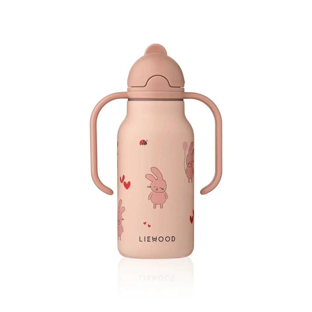 LIEWOOD KIMMIE 250ml gourde in rosey pink with twin side handles and bunny print