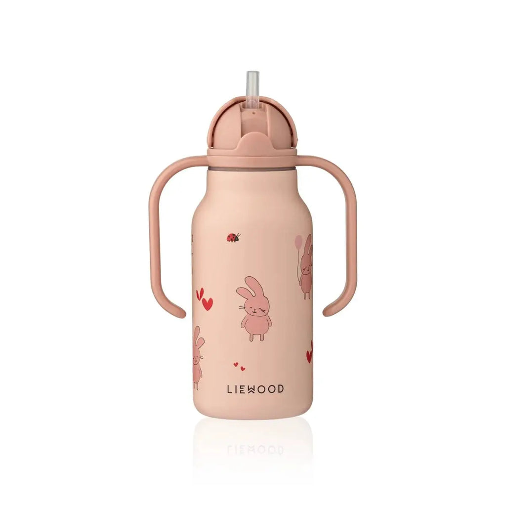 LIEWOOD KIMMIE 250ml sippy bottle with straw, blush pink with bunny print and dual handles