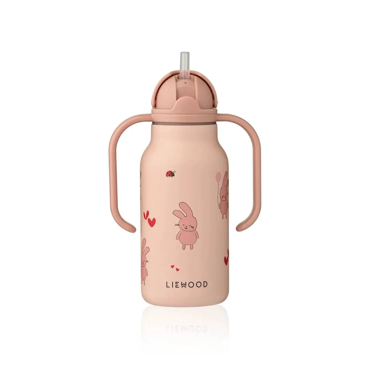 LIEWOOD KIMMIE 250ml sippy bottle with straw, blush pink with bunny print and dual handles