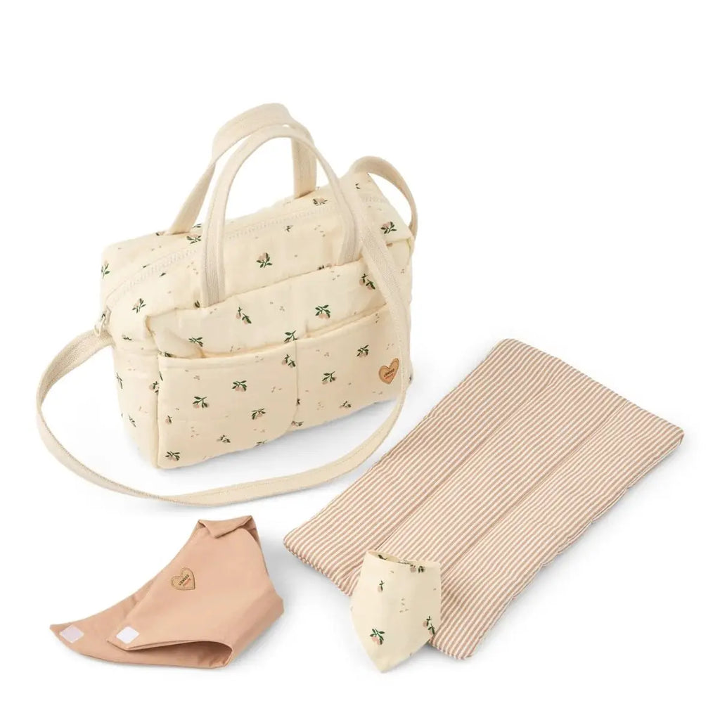 LIEWOOD sac à langer Neoma, peach pale tuscany mix, 4-piece doll accessory set with striped mat