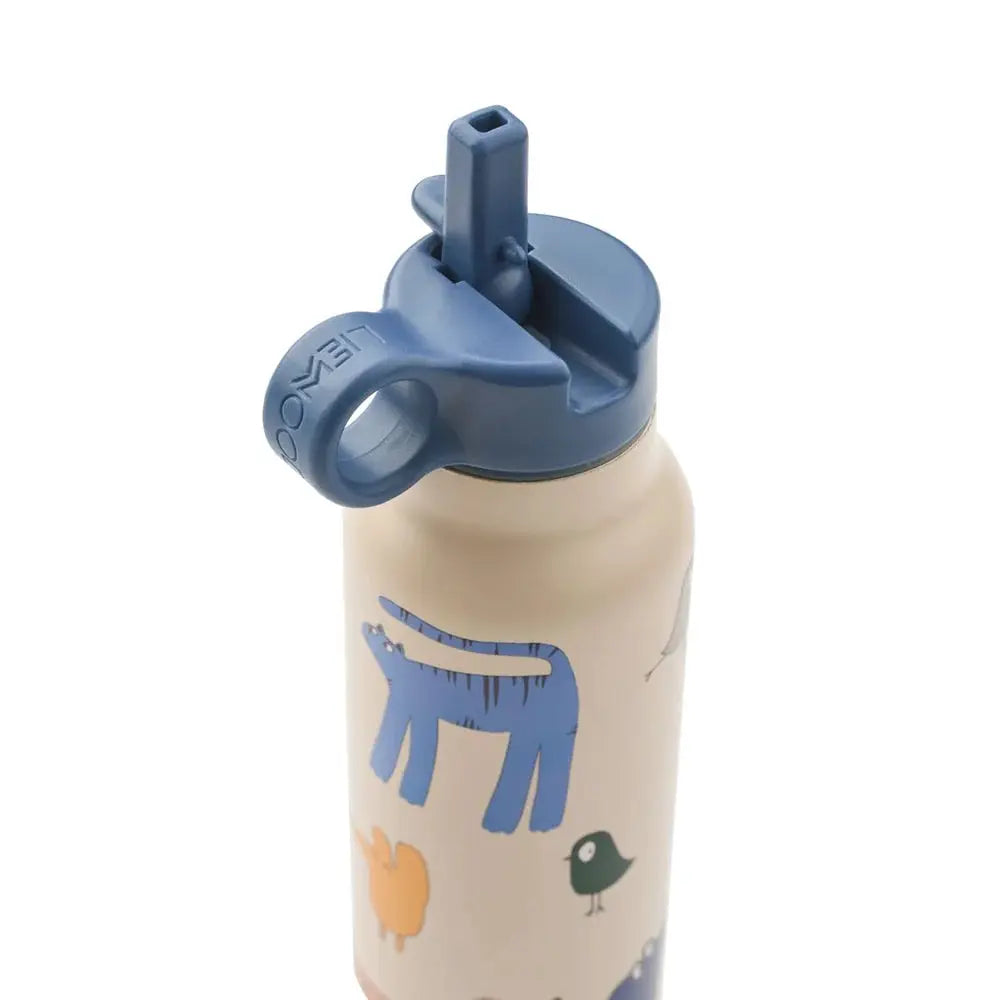 LIEWOOD gourde 350ml falk imagine sandy water bottle with blue lid and animal print