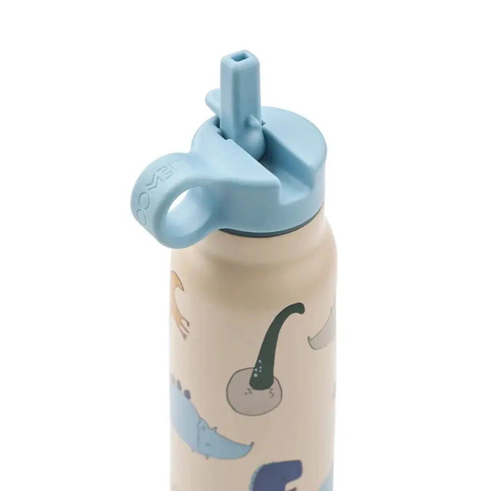 LIEWOOD gourde 350ml Falk/Dino Roar sandy water bottle with blue lid and dinosaur motif