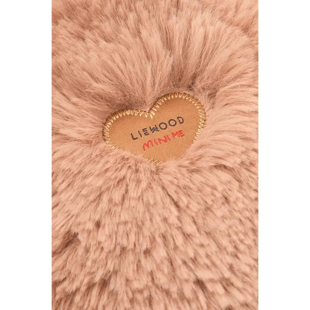 Liewood plush Misa Cleo toy in pale Tuscany with long soft fur and a heart patch.