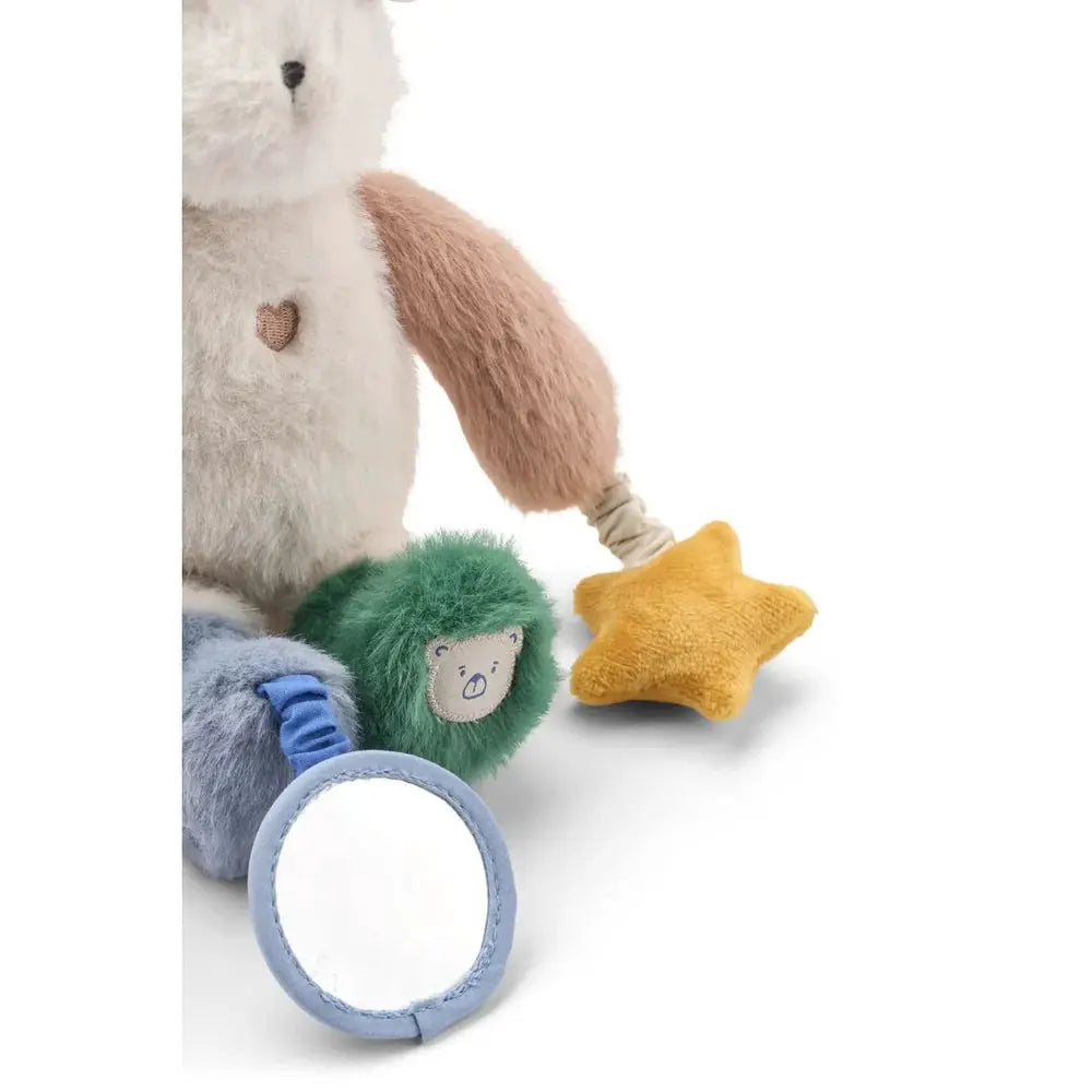 LIEWOOD Angelina lapin d'activité pour bébé, peluche douce blanche/beige avec miroir bleu et étoile jaune