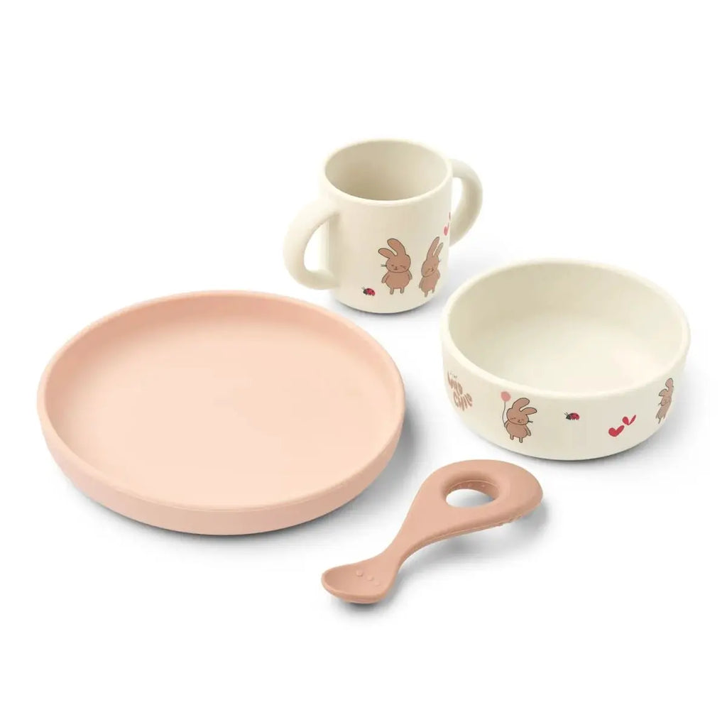 LIEWOOD set repas VIVI enfant, ensemble de 4 pièces rose pastel: assiette, bol, tasse et cuillère