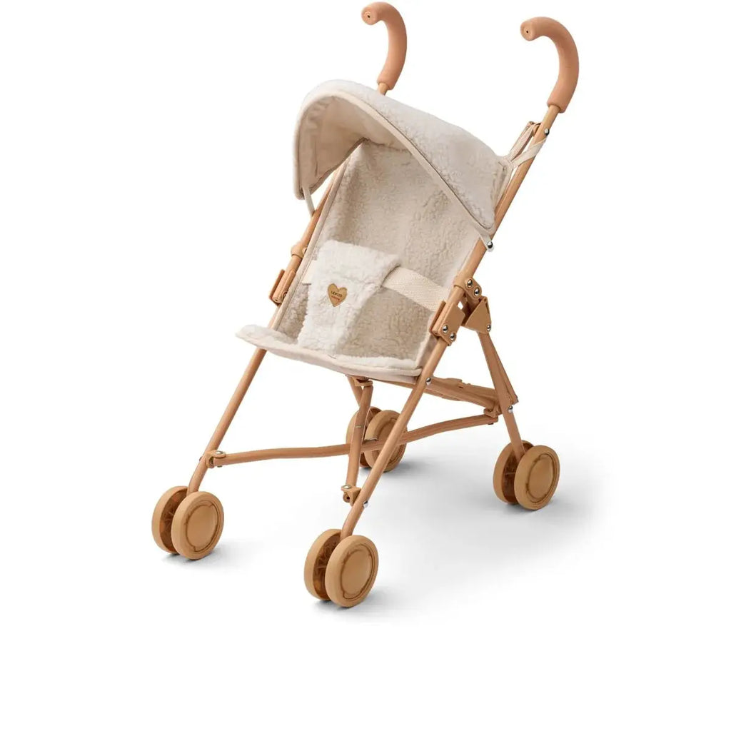 Poussette poupée LIEWOOD Elsie sandy, cadre beige et revêtement sherpa crème