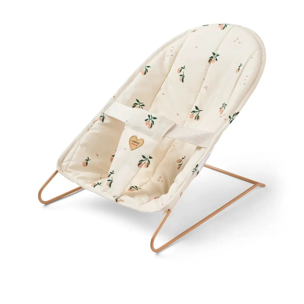 LIEWOOD relax poupée Mabel doll lounger, peach seashell print on cream fabric with rose-gold metal frame
