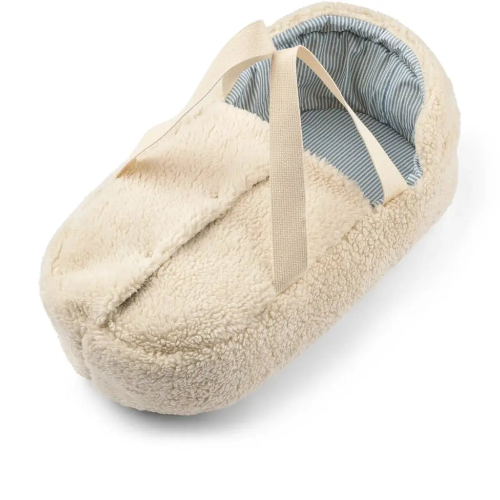 LIEWOOD Melisse doll cradle in sandy sherpa with blue striped interior
