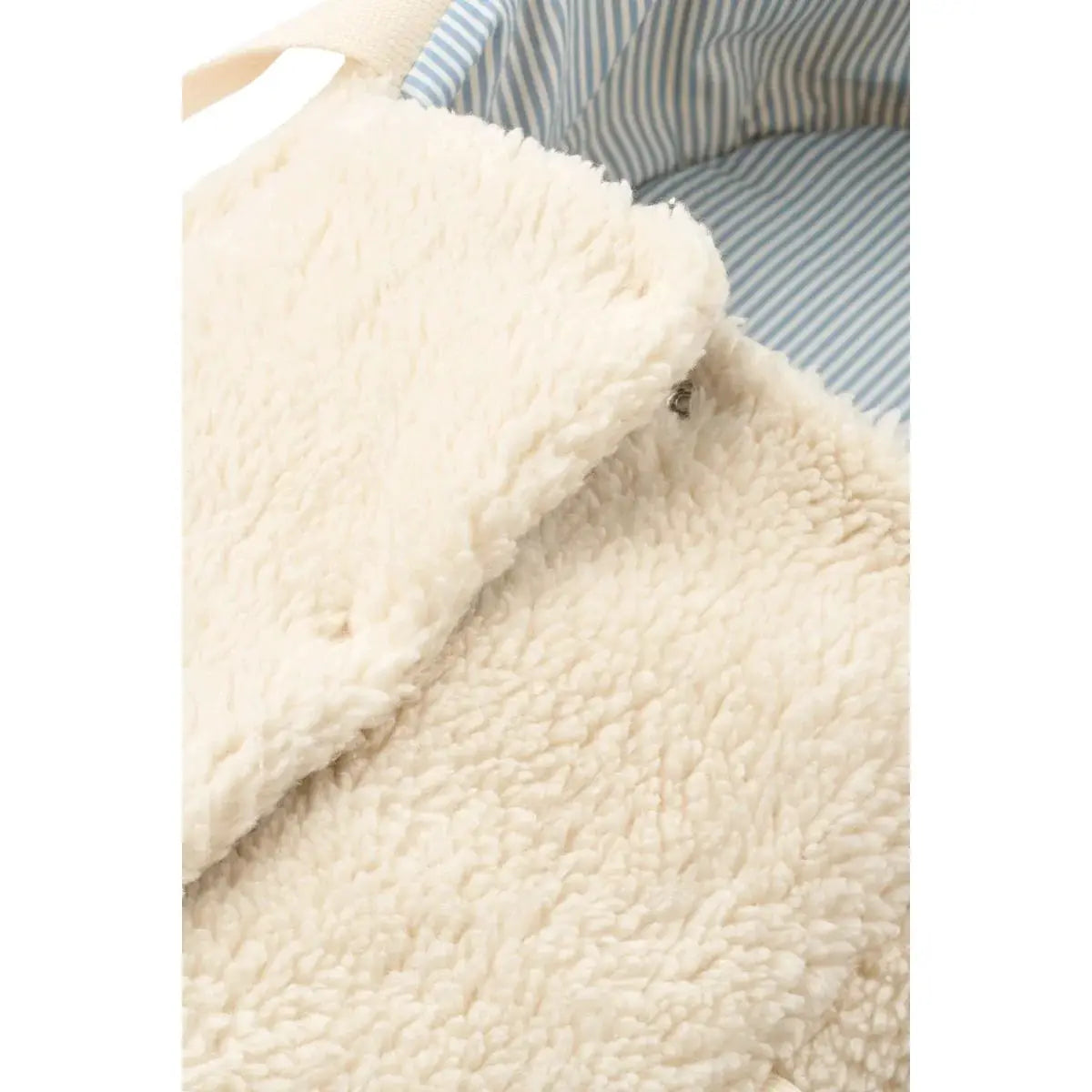 LIEWOOD doll cradle Melisse sandy with plush cream sherpa lining and blue striped bedding
