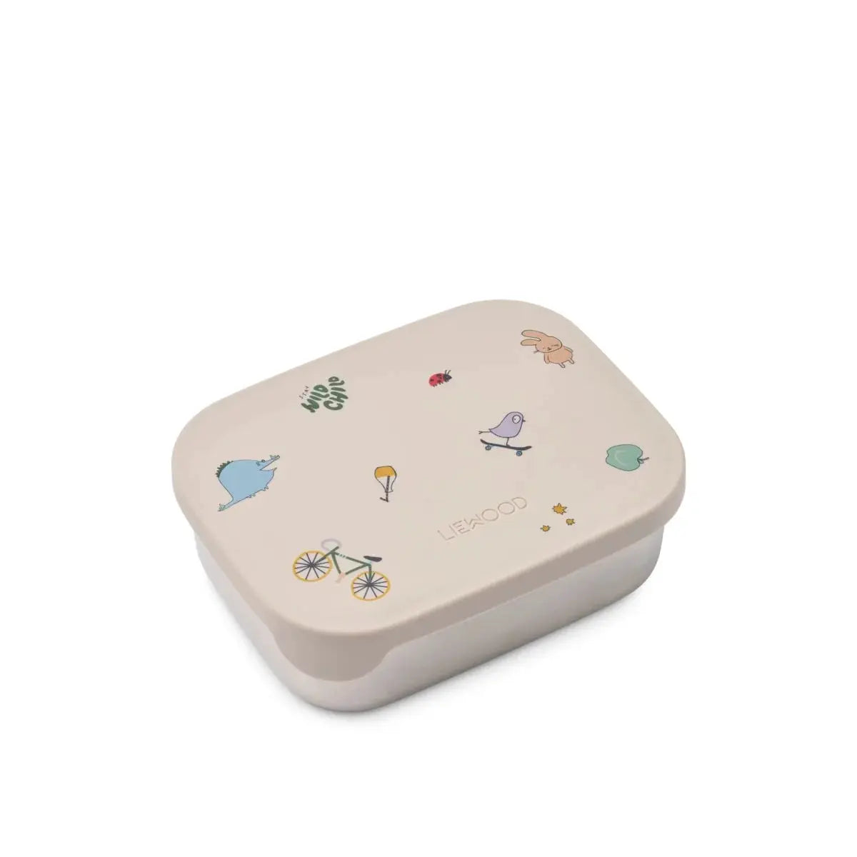 LIEWOOD lunchbox Arthur/Tamtam sandy, beige with playful illustrations (bicycle, bird, rabbit)