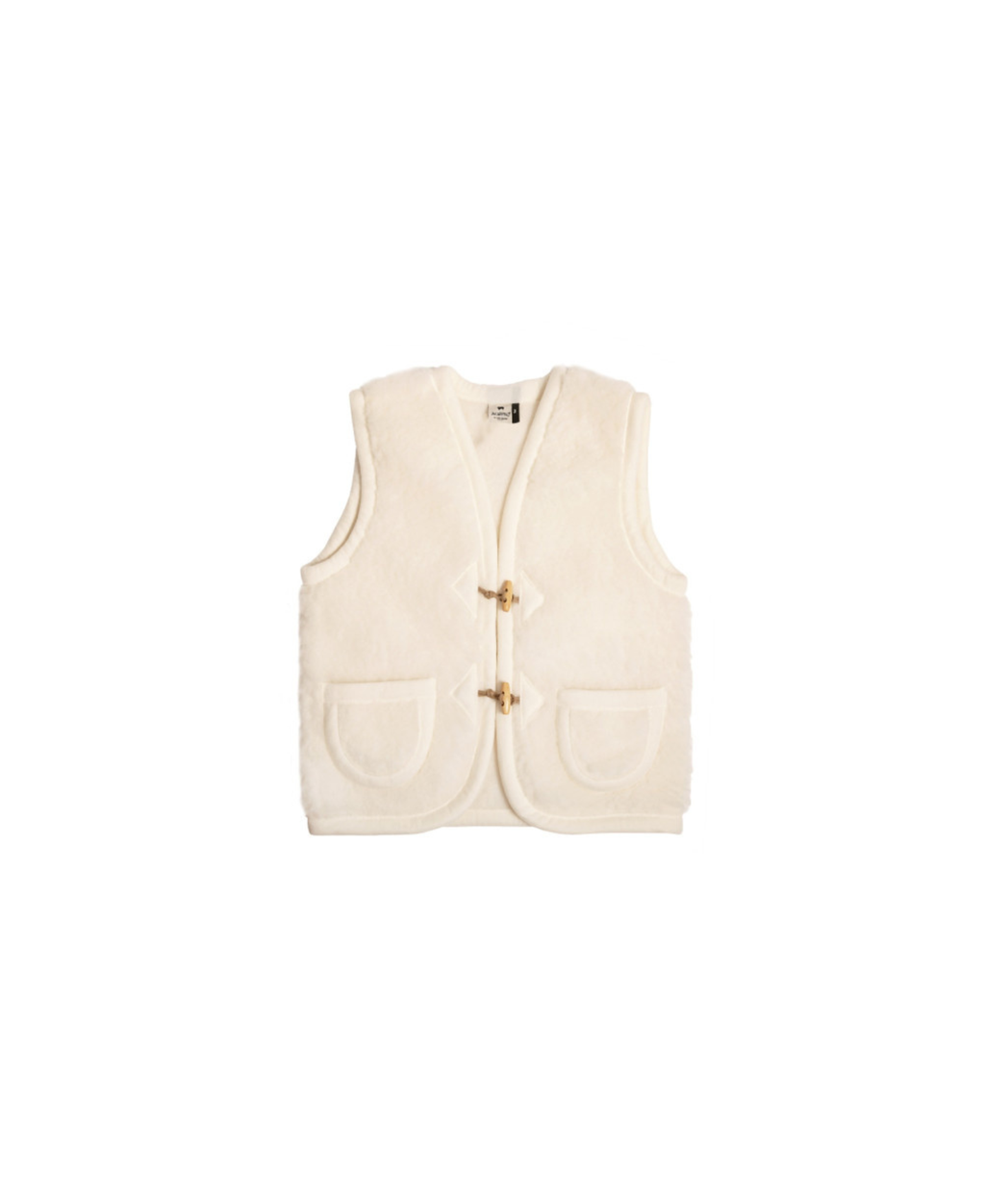 ALWERO gilet en laine Alpen naturel, veste sans manches crème avec poches et fermoirs en bois