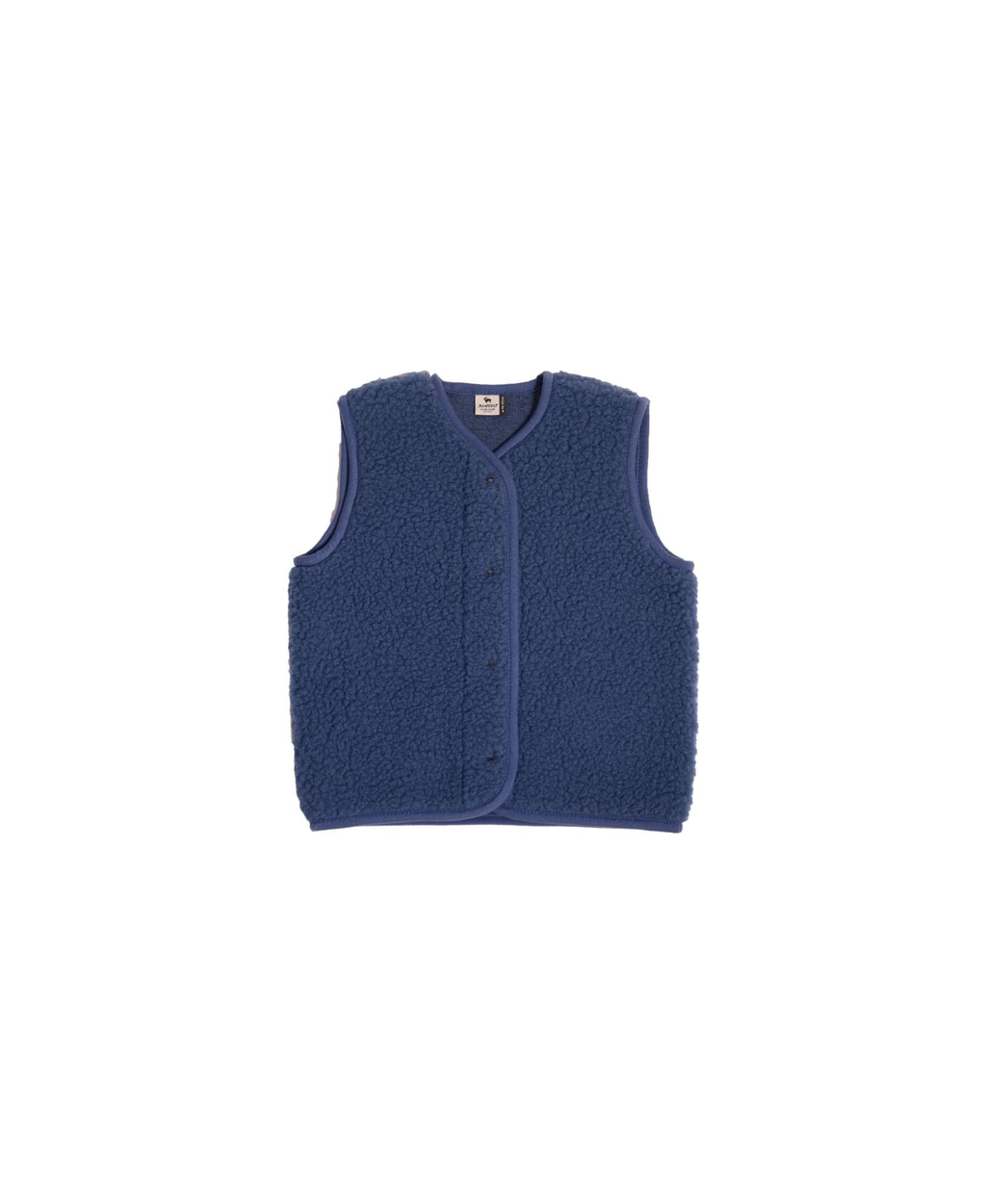 ALWERO blue wool gilet with sherpa fleece texture, sleeveless vest
