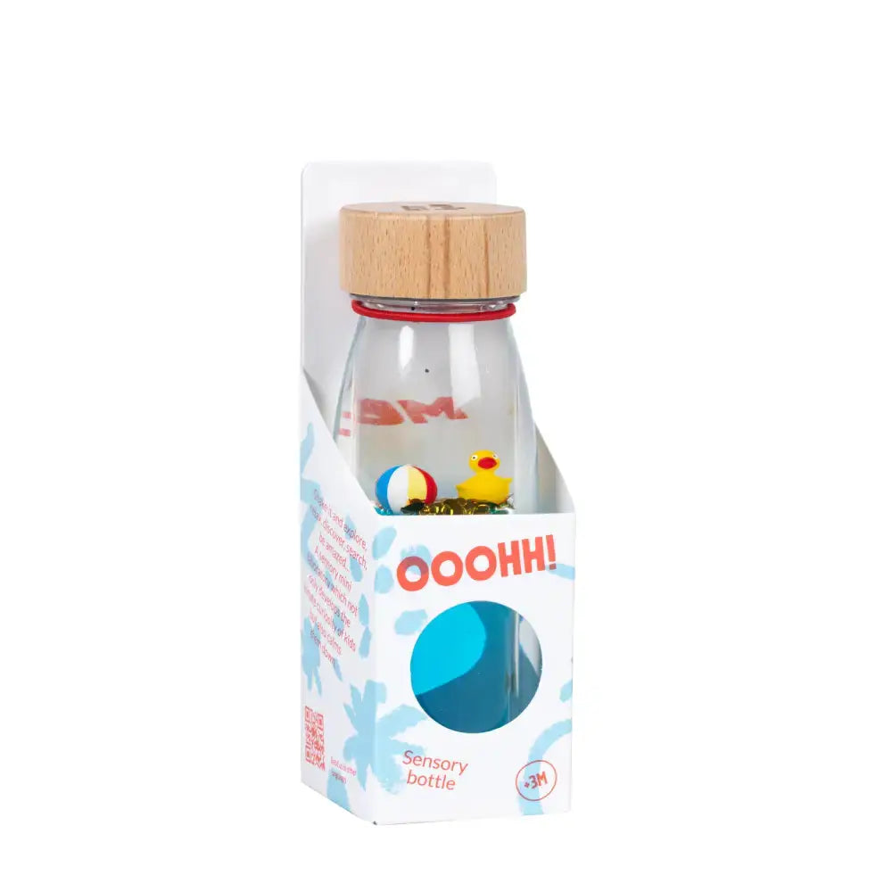 PETIT BOUM bouteille sensorielle Ducky, Citron Grenadine - jouet d’éveil, bouchon en bois et canard jaune