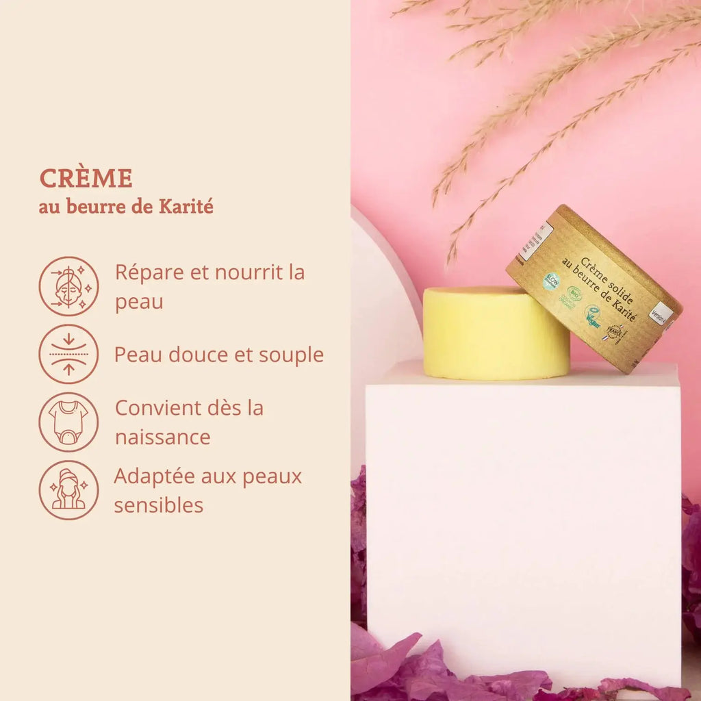 COMME AVANT Crème solide au beurre de karité – Citron Grenadine, protection solaire, 2 pièces: pot jaune et boîte en carton