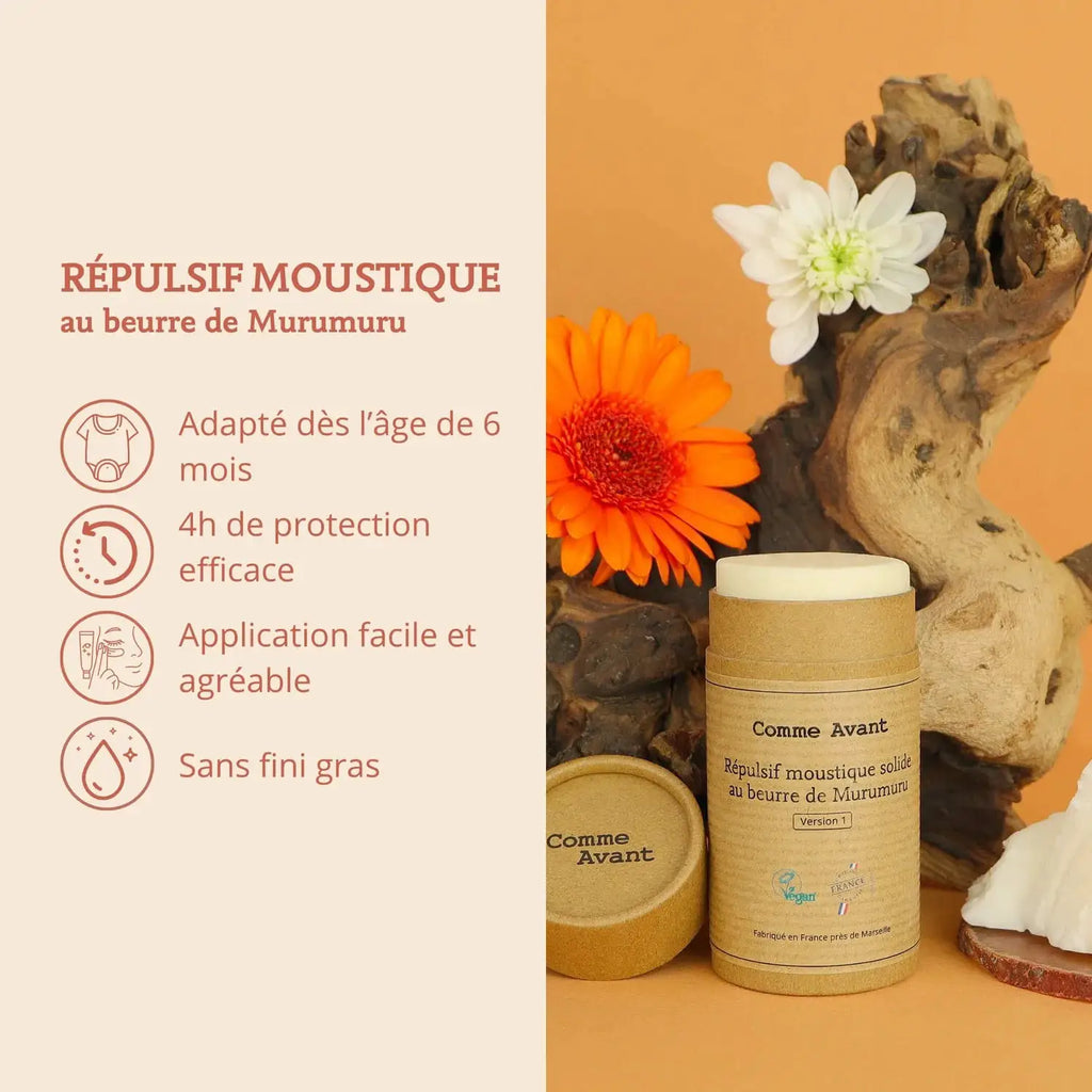 Comme Avant répulsif moustique solide au beurre de Murumuru, emballage kraft, version 1