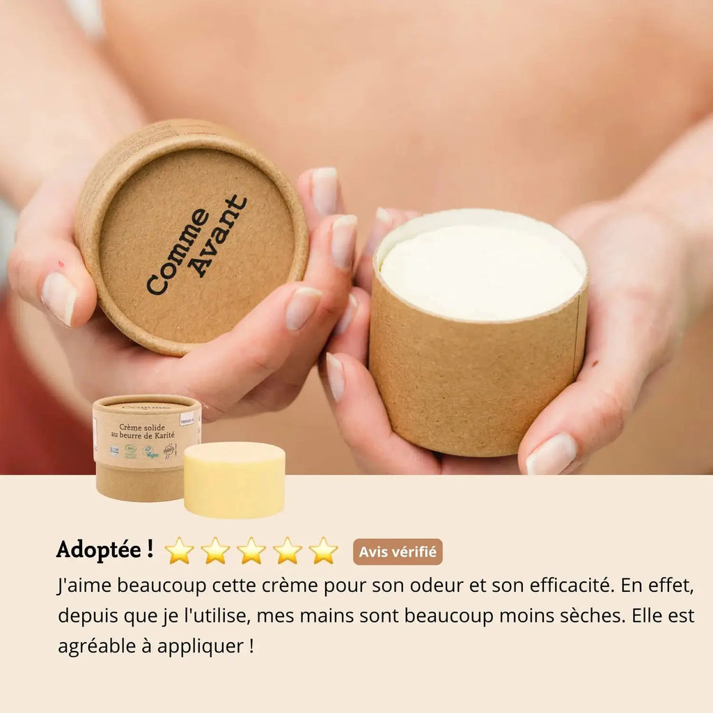 COMME AVANT crème solide au beurre de karité, protection solaire, pot en carton beige